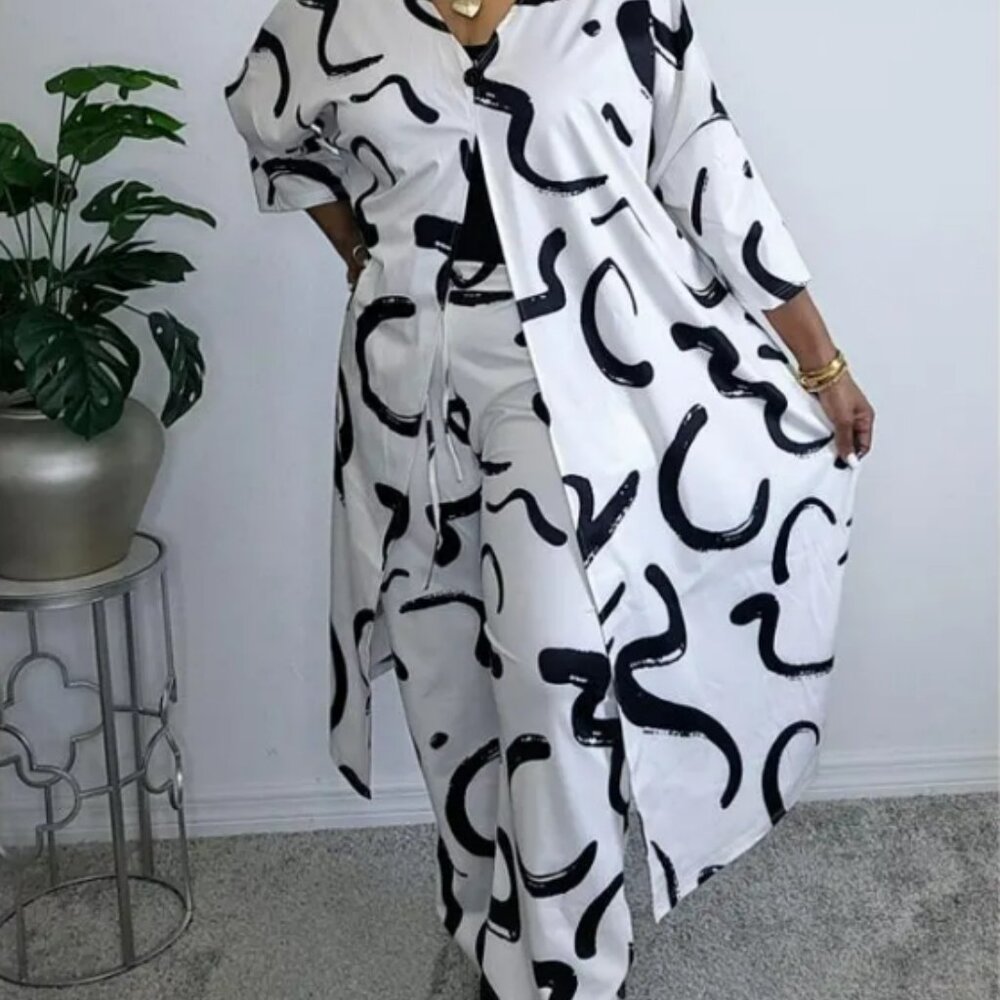 Comfortable Long Kimono Sleeve Top 2 Piece Wide Leg Pant Set